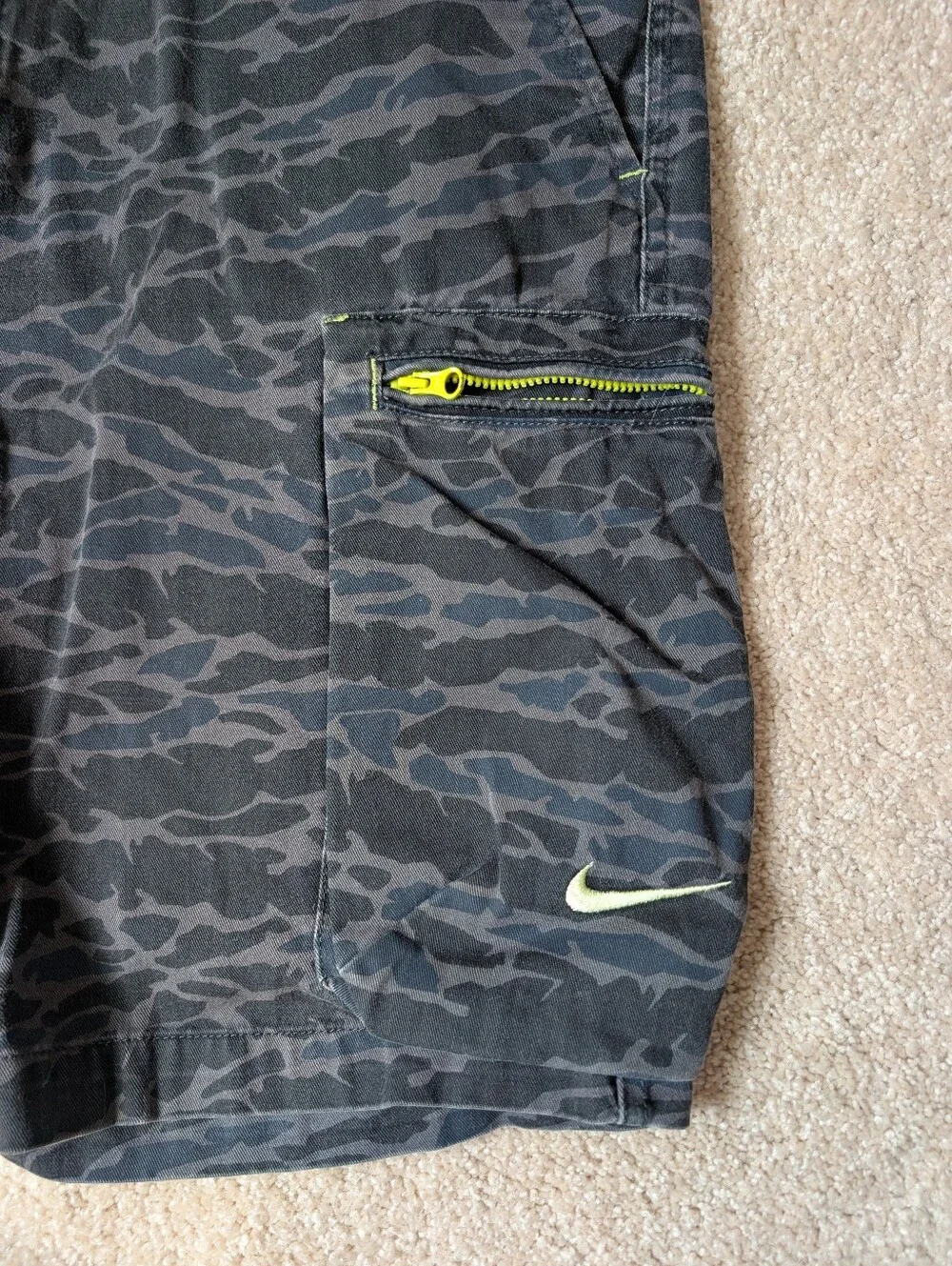Nike The Athletic Dept. Y2K Gray Black Blue Neon Duck Camo Cargo Shorts